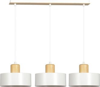 Wonderlamp Regleta de techo con 3 pantallas colgantes blanco y madera