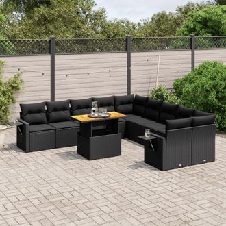 vidaXL Set De Sof&aacute;s De Jard&iacute;n 11 Pzas Y Cojines Rat&aacute;n Sint&eacute;tico Negro Vidaxl