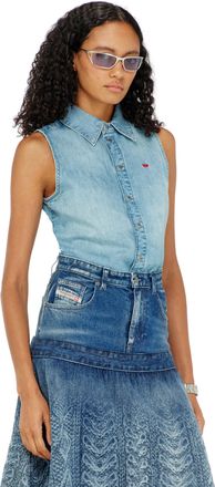 Diesel Sleeveless denim shirt - Denim Shirts - Woman - Blue