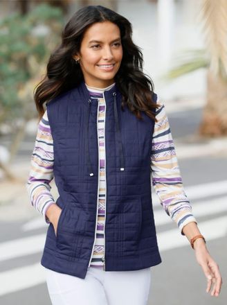 Casual Looks Steppweste CASUAL LOOKS, Damen, Gr. 38, blau (marine), 100% Polyester, Wattierung:100% Polyester, unifarben, Westen Steppweste