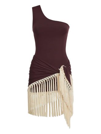 Taller Marmo one-shoulder fringed swimsuit - women - Nylon/Elastane - L - Brown