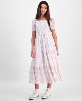 Celebrity Pink Jeans Celebrity Pink Midi Dress Womens White Ditsy Floral Puff Sleeve PALL381
