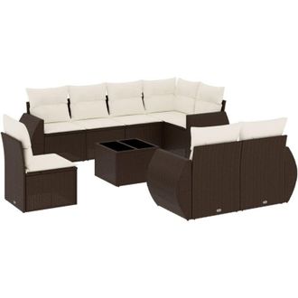 vidaXL Set De Sof&aacute;s De Jard&iacute;n 9 Pzas Y Cojines Rat&aacute;n Sint&eacute;tico Marr&oacute;n Vidaxl