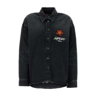 Kenzo Denim overhemd met geborduurde bloem - Dames - Spijkeroverhemden - Zwart - 2XS - Denim - Overhemden