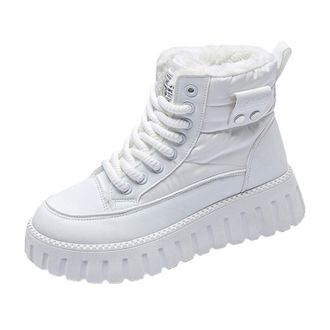 Generic Women Walking Boots Faux Fur Lined Hiking Shoes Warm Non-Slip Snow Boots Lace Up Winter Shoes Thermal Anti-Slip Trekking Sneaker (Beige, 6.5)