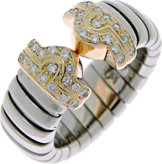 Bulgari Stainless Steel Yellow Gold Band Ring (Pre-Owned)