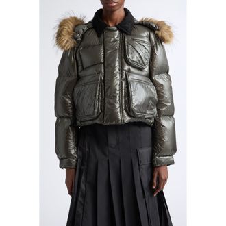 sacai Crop Down Hooded Puffer in Khaki at Nordstrom, Size 3