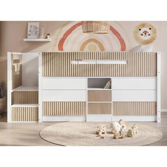 Flair Luca Ribbed Mid Sleeper with 3 Drawer Chest Pair in Light Oak | Size: Single