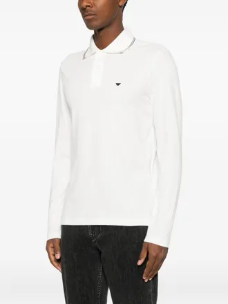 Emporio Armani Logo-Embroidered Cotton Polo - White
