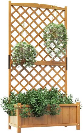 Costway Costway Jardinera Elevado Con Caja De Cultivo Y Enrejado, Orificios De Drenaje, Macetero Vertical De Madera De Pie De 180 Cm, Contenedor De Plantas Ve