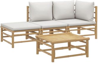 vidaXL Set De Muebles De Jard&iacute;n 4 Piezas Bamb&uacute; Y Cojines Gris Claro Vidaxl