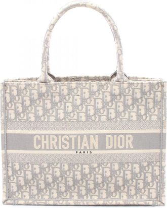 Dior Gray White Canvas Handbag Tote Bag (Pre-Owned)