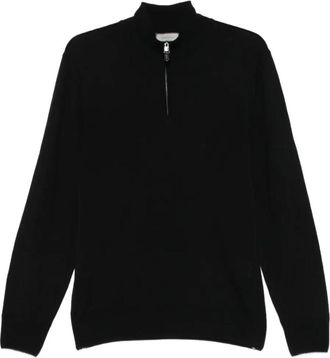 Canali Trui met hoge hals en halve rits - Heren - Coltruien - Zwart - M - Wol - Truien & Vesten