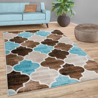 Paco Home Paco Home - Alfombra Salón Diseño Marroquí Pelo Corto Moderna Beige Azul Marrón 240x340 cm