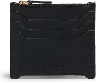 Marni small zipped leather card case - women - Calf Leather - One Size - Black