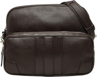 Gucci Dark Brown Leather Messenger Bag Shoulder Bag (Pre-Owned)