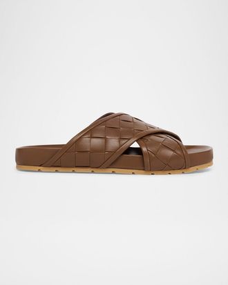 Bottega Veneta Men & apos;s Tarik Intrecciato Leather Crisscross Sandals