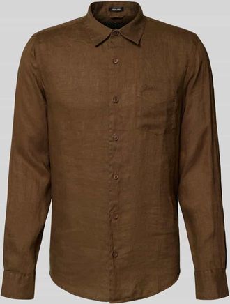 Guess Regular Fit Leinenhemd mit Kentkragen und Brusttasche in Mittelbraun, Gr&ouml;&szlig;e XXL