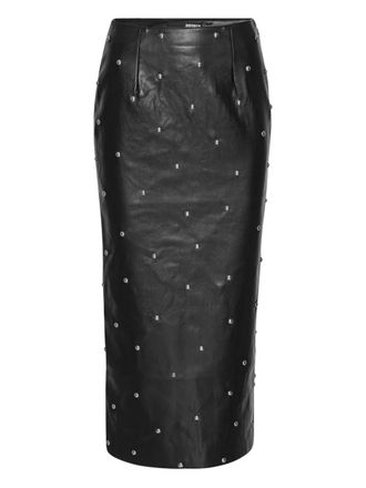 Rotate studded midi pencil skirt - women - Recycled Polyester/Polyurethane/Polyester/Viscose - 32 - Black
