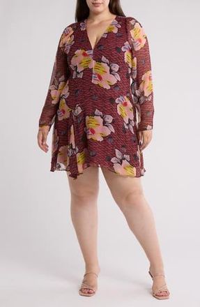 Joie Odilia Long Sleeve Silk Dress in Oxblood Multi at Nordstrom Rack, Size 3X