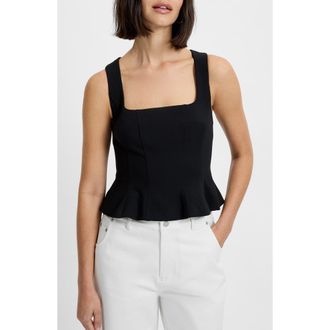 French Connection Azra Peplum Twill Tank in Black at Nordstrom, Size 12