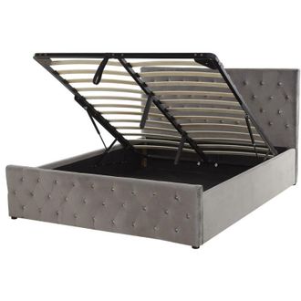 Beliani Cama doble tapizada en terciopelo gris 140 x 200 cm con almacenamiento cabecero acolchado Amiens