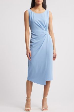 Connected Side Knot Sleeveless Sheath Midi Dress in Light Blue at Nordstrom, Size 10