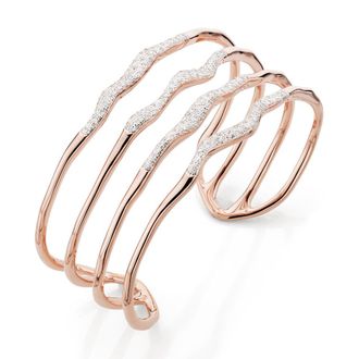 Monica Vinader Rose Gold Riva Diamond Hero Wave Cuff Diamond