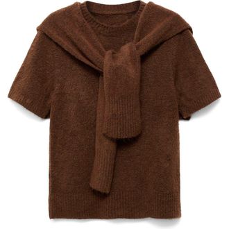 Mango Leire Tie Neck Sweater in Brown at Nordstrom Rack, Size Small
