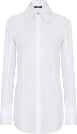Balmain Cotton Poplin Shirt - Dames - Overhemden - Wit - S - Katoen - Overhemden