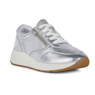 Geox D Cristael E Faux Leather Womens Silver Trainers - Size UK 4