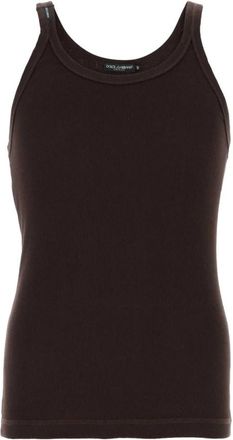 Dolce & Gabbana Geribbelde katoenen tanktop - Heren - Tops zonder mouwen - Bruin - XL - Katoen - Tops