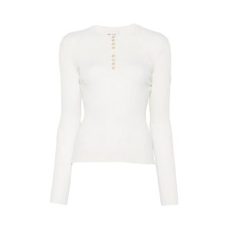 Soft Goat Tops, Dames, Wit, S, Ribbed Henley Top