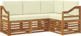vidaXL Conjunto De Sof&aacute;s De Exterior 4 Uds. Natural Y Crema Poli&eacute;ster Vidaxl