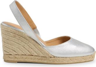 Castaner Schoenen, Dames, Grijs, 37 EU, Leer, Carissa metallic leren espadrilles met open hiel en 9 cm sleehak