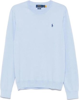 Polo Ralph Lauren Trui met geborduurd logo - Heren - Ronde hals truien - Blauw - S - Katoen - Truien & Vesten