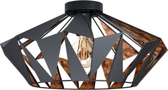 Loops Semi Flush Ceiling Light Black & Copper Geometric Shade 1 x 60W E27 Bulb