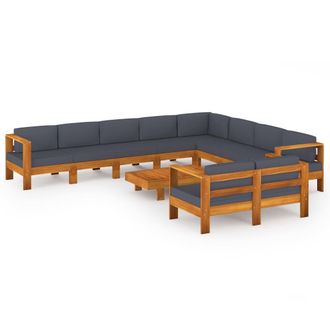vidaXL Muebles De Jard&iacute;n 10 Pzas Con Cojines Madera Acacia Gris Oscuro Vidaxl