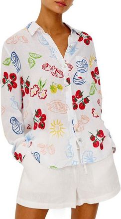Rails x Giadzy Charli Antipasti Print Linen Blend Button-Up Shirt in White Antipasti at Nordstrom, Size Xx-Small