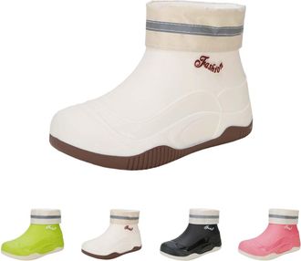 Generic Wellington Womens Plush Lined Rain Boots Waterproof, Anti-Slip Chelsea Rubber Booties, Ladies Ankle Snow Boots Winter Warm Outdoor Rain Shoes for Gard