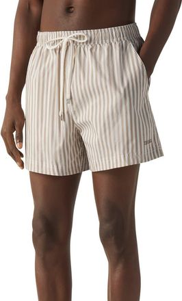 Ermenegildo Zegna Striped Swim Trunks in Light Taupe at Nordstrom, Size Medium