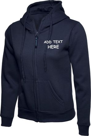 Generic Personalised embroidered Ladies Hoodie Logo or text embroidery Unisex Olympic Classic Full Zip Hooded Sweatshirt workwear From XS to 3XL(XXL, NAVY)