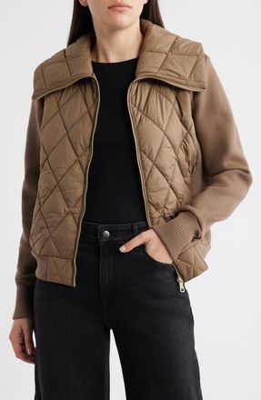 Bernardo Mixed Media Knit & Quilted Jacket in Shitake at Nordstrom, Size Xx-Large