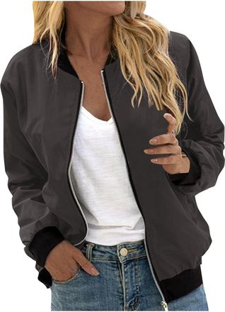 Generic bomber jackets women Jackets for Women Uk Full Zip Up Bomber Jacket Lightweight Long Sleeve Ladies Tops Plain Casual Coats Autumn Winter Clothes with 