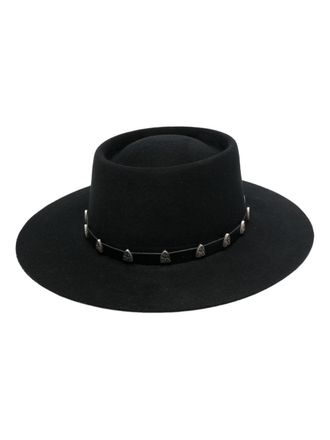 Philipp Plein stud-embellished wool boater hat - unisex - Wool - 54 - Black