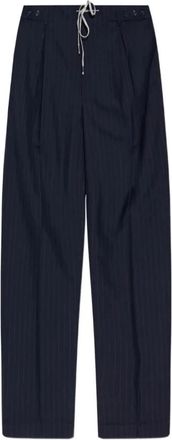 Maison Margiela Gestreepte Pantalons met Plooi en Wijde Pijpen - Heren - Wijde Broeken - Blauw - XS - Wol - Broeken