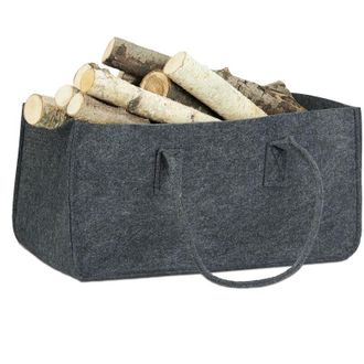 Relaxdays Borsa portalegna per camino in feltro cesto portatile portariviste pieghevole HxLxP: 25 x 25 x 50 cm antracite - Relaxdays