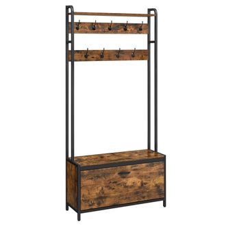 Vasagle Perchero zapatero con banco zapatero y 9 ganchos de color marr&oacute;n