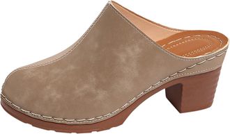 Generic Womens Suede Leather Clogs Chunky Block Heel Closed Toe Slip on Backless Mules Sandals Comfortable Wide Fit Antil Slip Slide Loafers Lightweight Heele