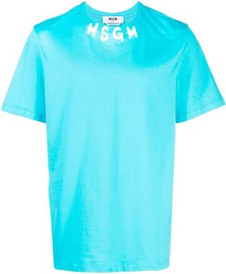Msgm Blauw Katoenen T-shirt voor Mannen - Heren - T-shirts - Blauw - L - Katoen - Tops